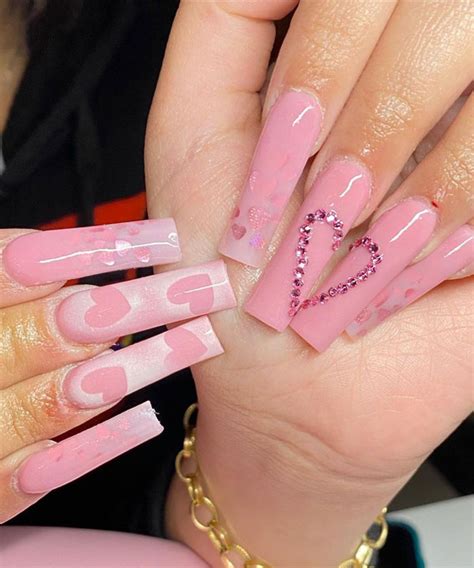 Beautiful Valentines Day Nails Pink Coffin Long Nails