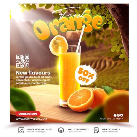Premium Psd Orange Juice Menu Restaurant Drink Promotion Design Template
