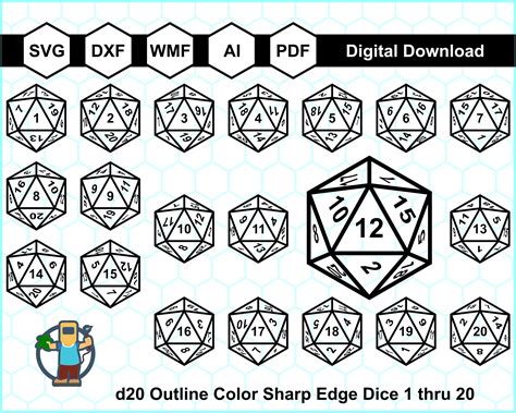 All D20 Faces Vector Bundle D20 Svg Polyhedral Sharp Edge Dice Svg