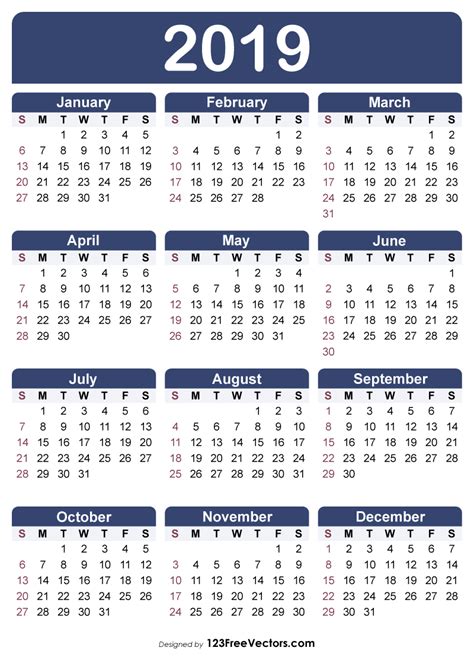 Printable 2019 Calendar With Week Numbers