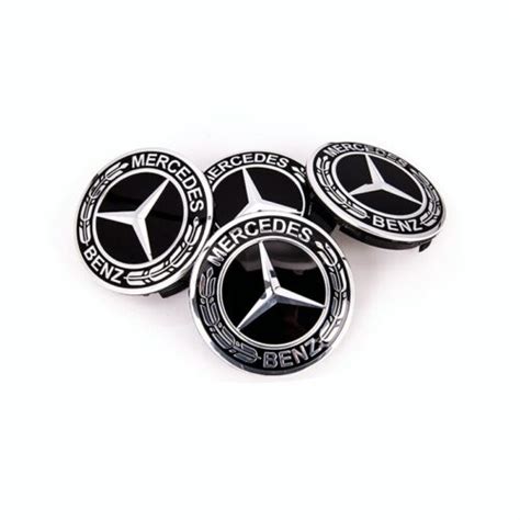 4x Mercedes Benz Classic Black Wheel Center Hub Caps Emblem 75mm Laurel