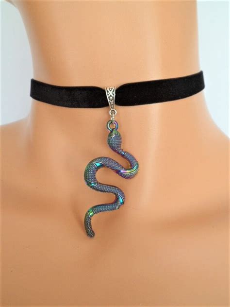 Snake Choker Black Velvet Choker Serpent Necklace Stretch Etsy