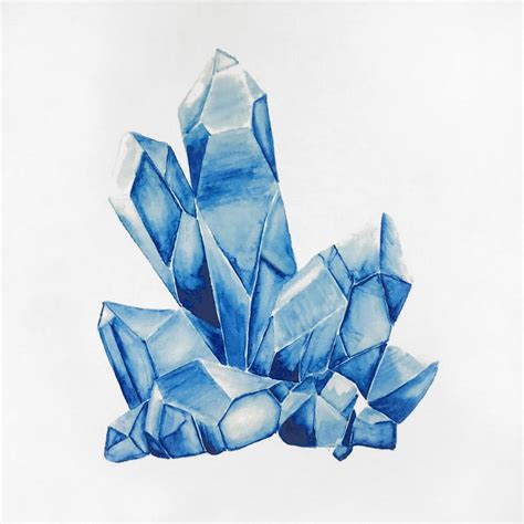 Blue Quartz Crystal Archival Print Of A Watercolor Silver Pennies