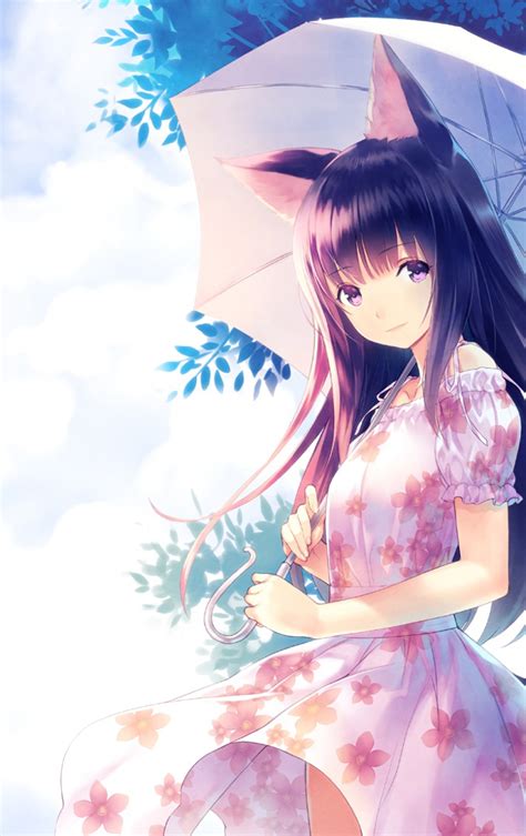 Download 840x1336 Wallpaper Cute Anime Girl Pink Dress Umbrella I