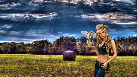 Cowgirl Land Female Hats Cowgirl Ranch Fun Digital Art Women