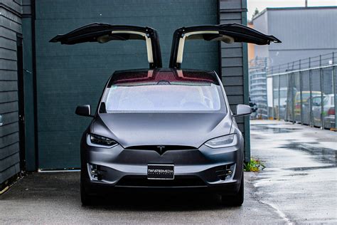 Tesla Model X Satin Dark Grey Vinyl Car Wrap Vancouver