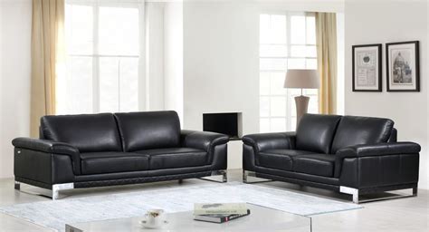 Modern Black Genuine Italian Leather Sofa Set 2 Pcs Global United 411