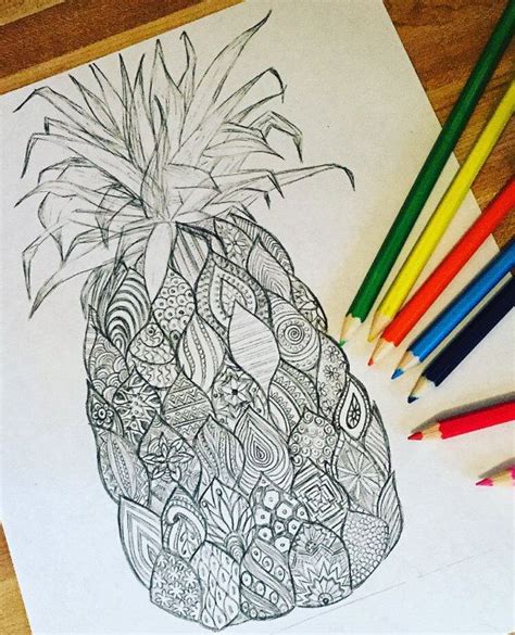 Zentangle Pineapple Coloring Sheet Digital Print By Useless2unique