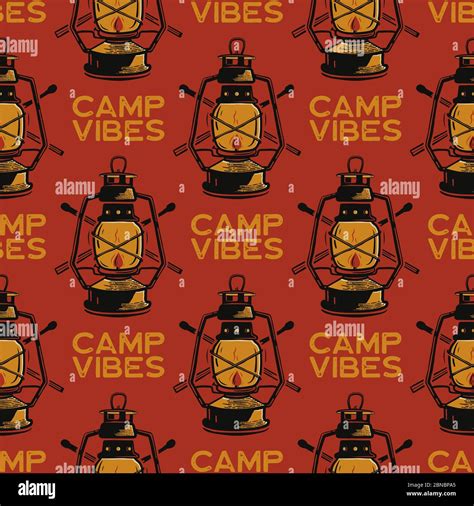 Adventure Seamless Pattern With Camping Lantern Labels Badges Camp