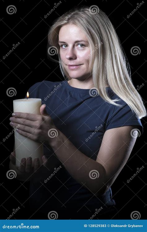 Woman With A Candle At Night Stock Image Image Of Closeup Human