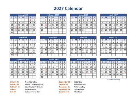 2027 Calendar With Holidays