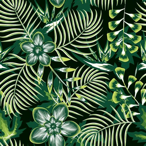 Flower And Leaves Tropical Exotic Seamless Pattern Colorful Fabric Texture Print Repeated