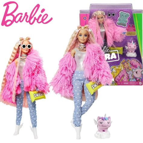 【authentic Authorization】barbie Extra Doll Pink Fluffy Coat Extra Long Crimped Hair Doll With