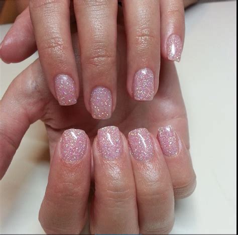 I Really Love This One Pink Glitter Short Square Nails Short