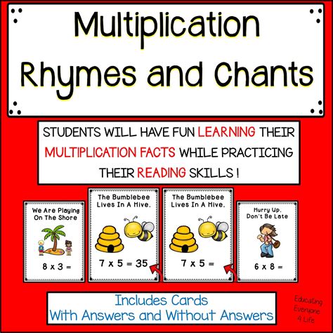Multiplication Rhymes And Chants Teaching Multiplication Facts How
