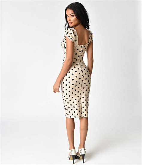 Unique Vintage Stop Staring 1940s Style Tan And Black Polka Dot Billion