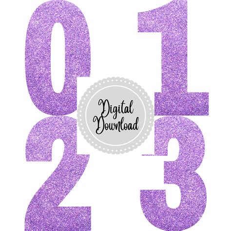 Purple Glitter Numbers Clipart Png Files Digital Etsy