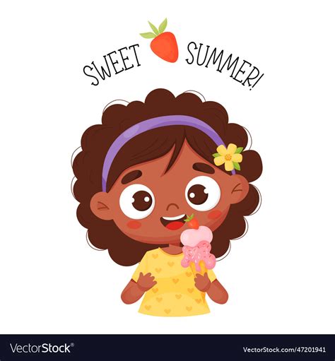 Happy Black Ethnic Girl With Ice Cream Royalty Free Vector