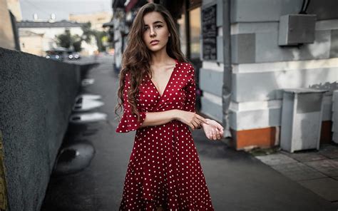 Long Hair Brunette Girl Woman Depth Of Field Woman Red