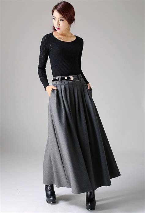 Dark Gray Skirt Wool Skirt Womens Skirts Maxi Skirt（画像あり） ロングスカート ファッション