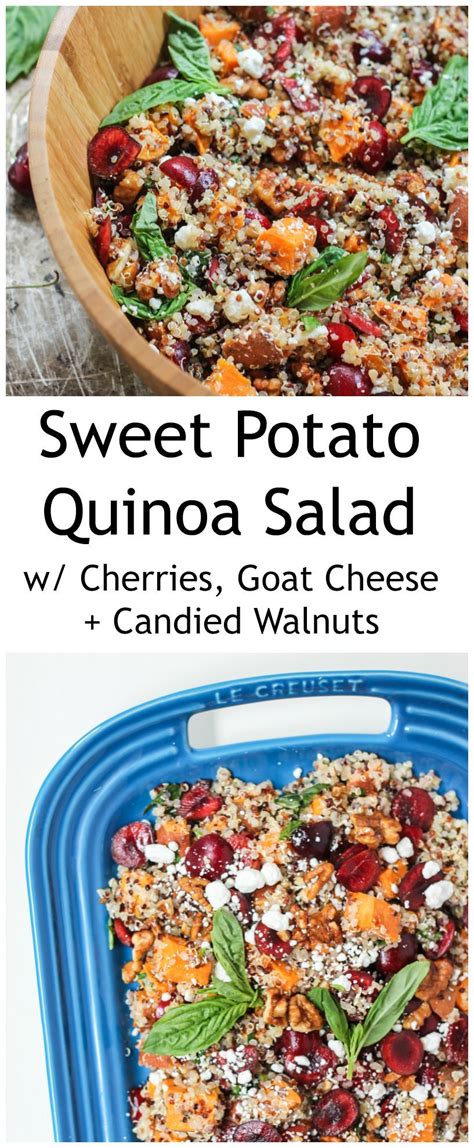 Using fridge ingredients, i combined these vegetables and cheeses. Sweet Potato Quinoa Salad with Cherries, Goat Cheese ...