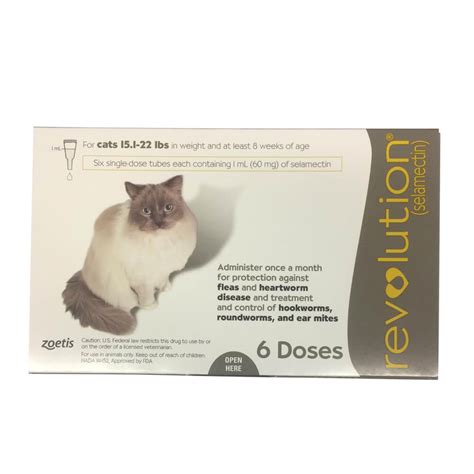Selamactin paralyzes and/or kills a wide range of invertebrate parasites through interference with their chloride channel conductance causing disruption of normal transmission. Revolution Rx for Cats, 15.1-22 lbs, 6 Month (Taupe)