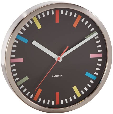 Karlsson Wall Clock Stainless Steel Case Black Face With Rainbow Dial
