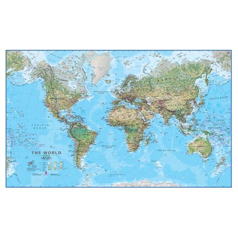 Maps International World Physical Wall Map Aquarium Blue World Map