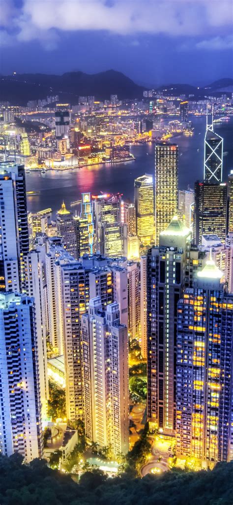 Hong Kong City Wallpaper 4k Aerial View Night Lights Cityscape