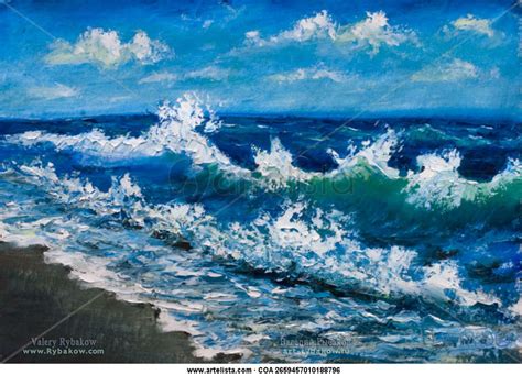 Oil Painting Wind Plays With Sea Wave Off The Coast Artist Valery