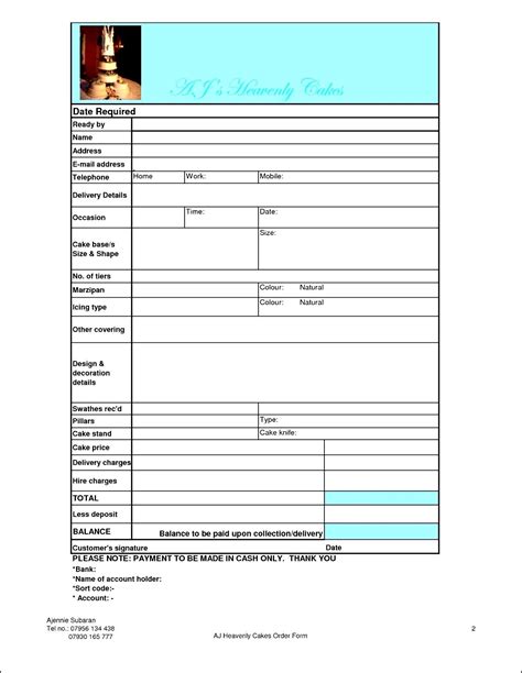 Blank Cake Order Forms | Besttemplates123 | Cake order forms, Order forms, Order template