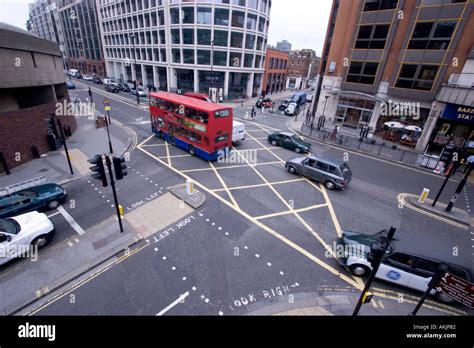 Aerial View Of Busy Traffic Intersection Barbican London Stock Photo