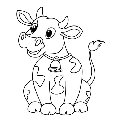 Vetor de ilustração de página para colorir de desenho animado de vaca fofa para livro de colorir