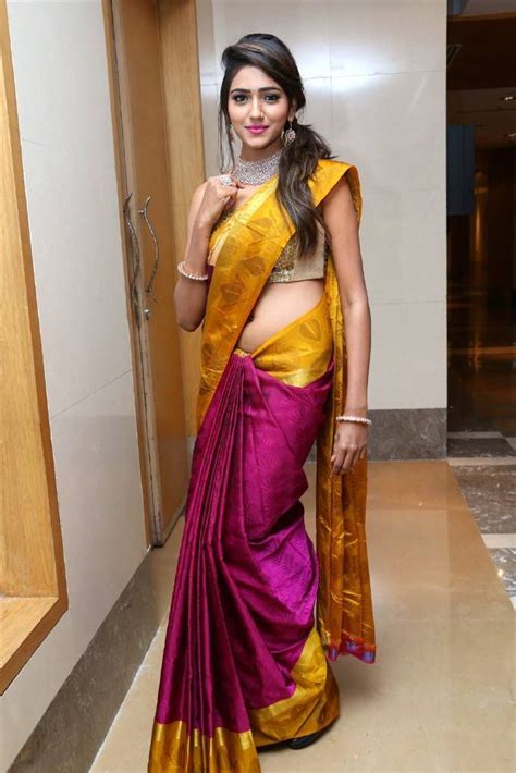 Indian Model Shalu Chourasiya Navel Hip Stills In Blue Saree Saree