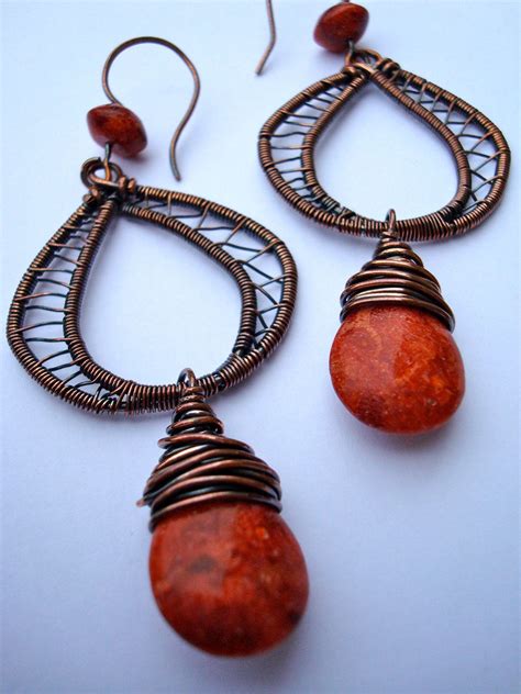 Items Similar To Moresque Coral And Copper Weave Earrings On Etsy