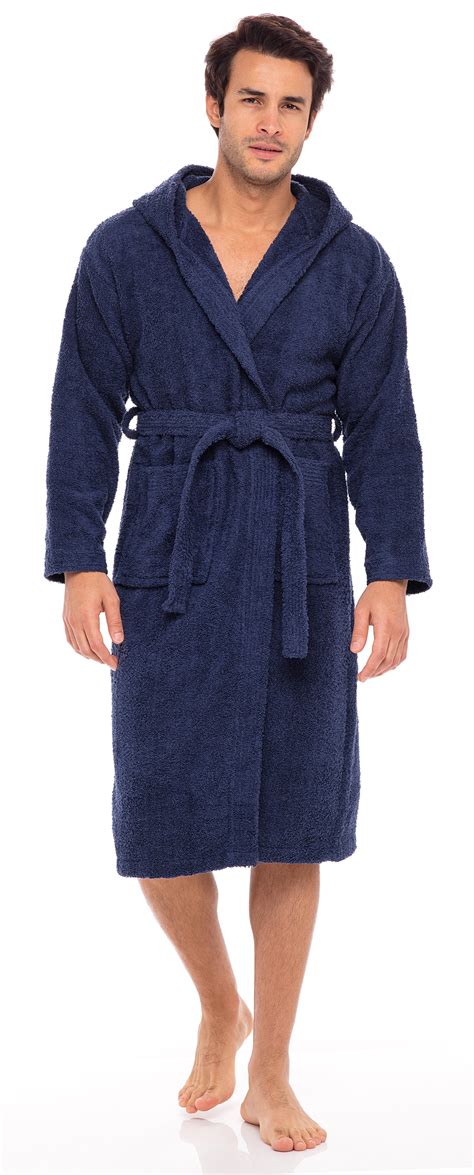 Men Hooded Bathrobe For Men 100 Cotton Terry Bathrobes With Hood Towel Spa Robe