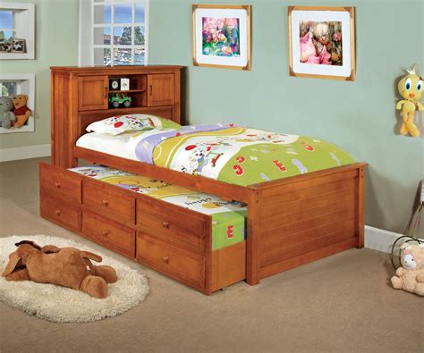 Mesa Cherry Captain Twin Platform Bed With Trundle Bookcase Bed