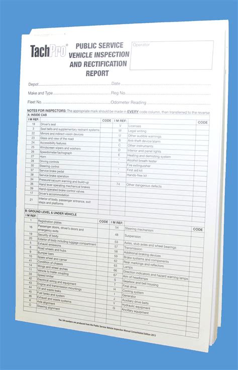 Inspection manual consolidated edition 2013. Public Service Vehicle Inspection and Rectification Report
