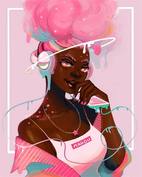 Long Time No Post Heres A Pink Girl Poofy Hair Headphones And Stars