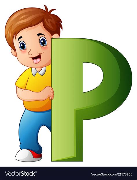 Illustration Of Little Boy Holding Letters P Download A Free Preview