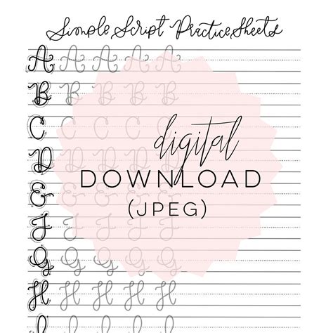 Simple Script Practice Sheets Uppercase Full Alphabet Etsy