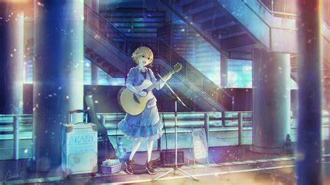 Download 2500x1406 Anime Girl Guitar Instrument Music Street Art