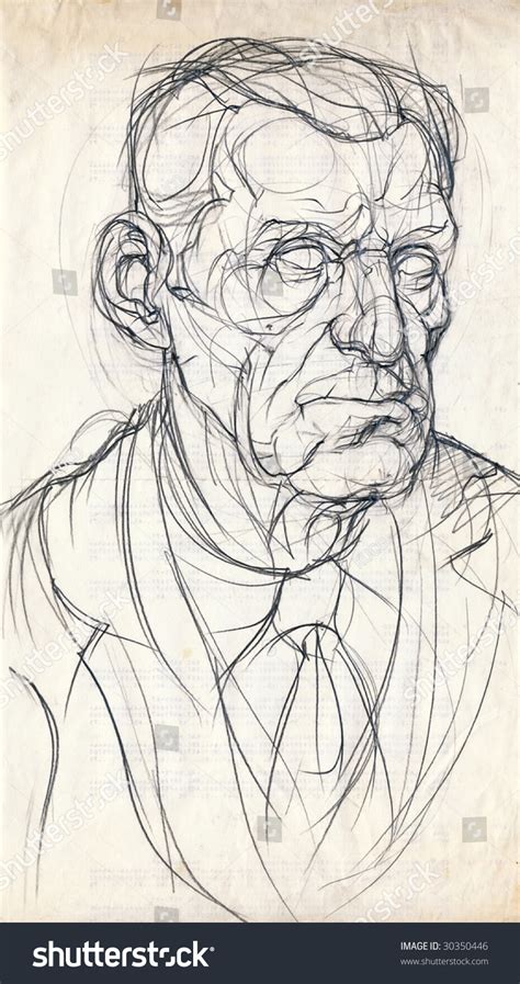 Hand Drawing Picture Pencil An Old Man Face Stock Photo