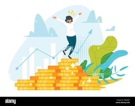 Stock Market Profit Income Flat Vector Illustration Happy Broker