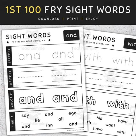 1st 100 Fry Sight Words Trace Write Color High Frequency Words 1 25