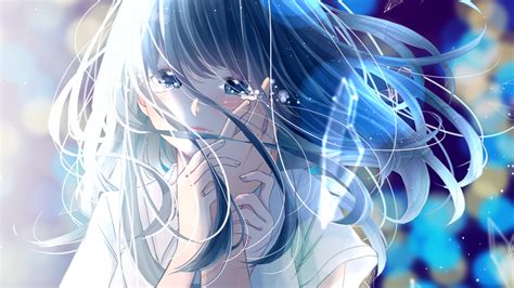 Download 1920x1080 Anime Girl Crying Romance Long Hair Tears Hands