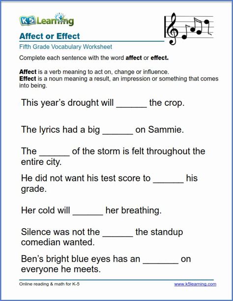 Affect Vs Effect Worksheet Affect Effect Worksheet Answers