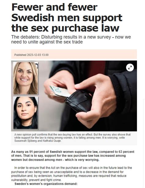 a new poll conducted in sweden suggests that support for criminalisation of the purchase of sex