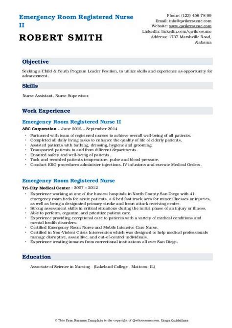 As an emergency manager, you should be skilled at managing people as well as creating and implementing plans that anticipate the needs of a population after a catastrophic event. Emergency Room Registered Nurse Resume Samples | QwikResume