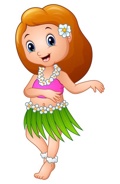 Premium Vector Cute Cartoon Girl Dancing Hula Hawaiian